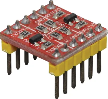 3.3V to 5V Logic Level Converter Board Allows you to safely connect 3.3V powered modules to a 5V power source. 2 bi-directional channels.  12 pin DIL package size.  Easy to use with a breadboard.