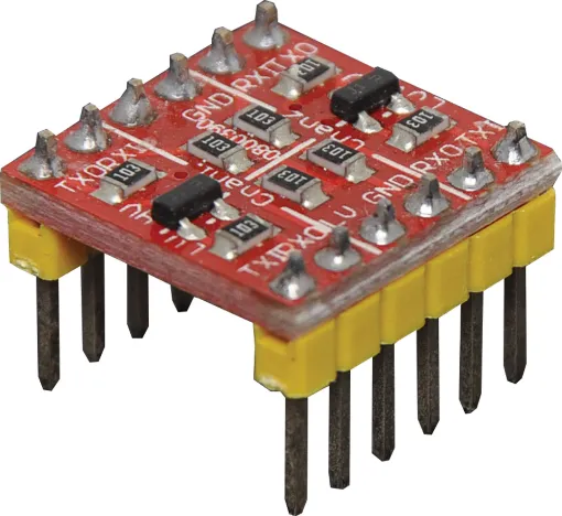 Allows you to safely connect 3.3V powered modules to a 5V power source. 2 bi-directional channels.  12 pin DIL&#8200;package size.  Easy to use with a breadboard.