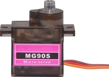 Metal Geared MG90S 180° Micro Servo This servo motor is a micro size 180 degree analog servo with metal gears and robust construction. This motor works well for basic servo experimentation and can be used in applications where small size is a virtue and that don't require a huge amount of torque, but they are still pretty strong.