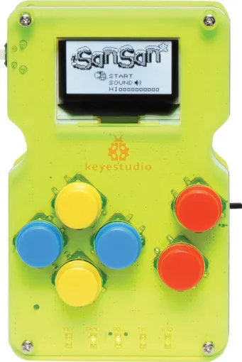 In this kit, we provide the hardware of the DIY game console. You can design your own game code, upload and play!