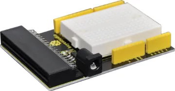 170 Tie Breadboard Shield for BBC Microbit Features an adhesive breadboard, plus matching solder masked PCB holes underneath for when you want to solder down your design. All micro:bit pins broken out to headers.