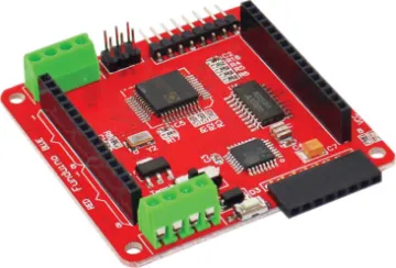 Control Shield Board to suit Z0977 A control shield suitable for use with the Arduino UNO to power and control the Z 0977 8x8 RGB LED module. Create colourful effects, display symbols and text using this creative shield. 5V DC input. DM163 & M54564FP controller on board.