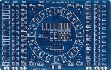 Soldering SMD Components Practice Board Kit This Soldering SMD Practice Board Kit contains all the components needed for users to learn and improve their soldering abilities.