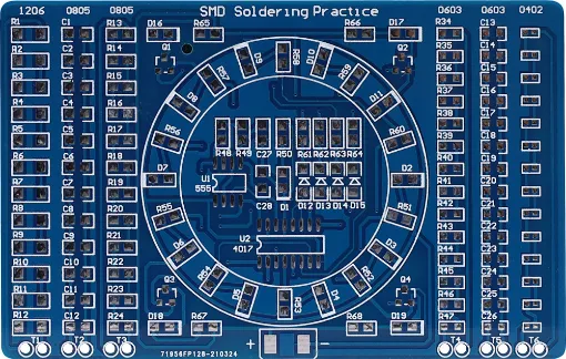 This Soldering SMD Practice Board Kit contains all the components needed for users to learn and improve their soldering abilities.
