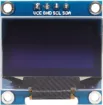 A compact monochrome 128x64 OLED display module with I2C/SPI communication. 3-5V input. 22x22x12mm. 