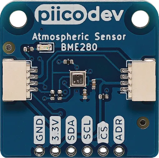 The PiicoDev® Atmospheric Sensor allows you to easily measure barometric pressure, humidity, and temperature. Use it to build your own weather station or perform experiments.
