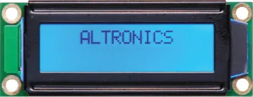 16x2 Compact Blue LED Backlit Alphanumeric LCD Module size: 53 x 20 x 8mm
Viewing area: 36 x 10mm
Character size: 1.85 x 3.15mm<!--<b>Contrast ratio:</b> f=XX, q=XX-->
Supply voltage: 5V DC (typ.)
Power supply current: 6mA (max.)<!--<b>Viewing angle:</b> XX <b>Duty:</b> XX-->
Controller: KS0066
Application: Compact equipment
Frame colour: Black
Backlight: LED blue
Application: General