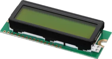 16x2 Compact Green LED Backlit Alphanumeric LCD This compact LCD module has 96 inbuilt ASCII characters as well as 92 special letters and 8 custom characters, which can be displayed on a 16 character by 2 line screen. The module will hold the current input on the display using its own built in memory,